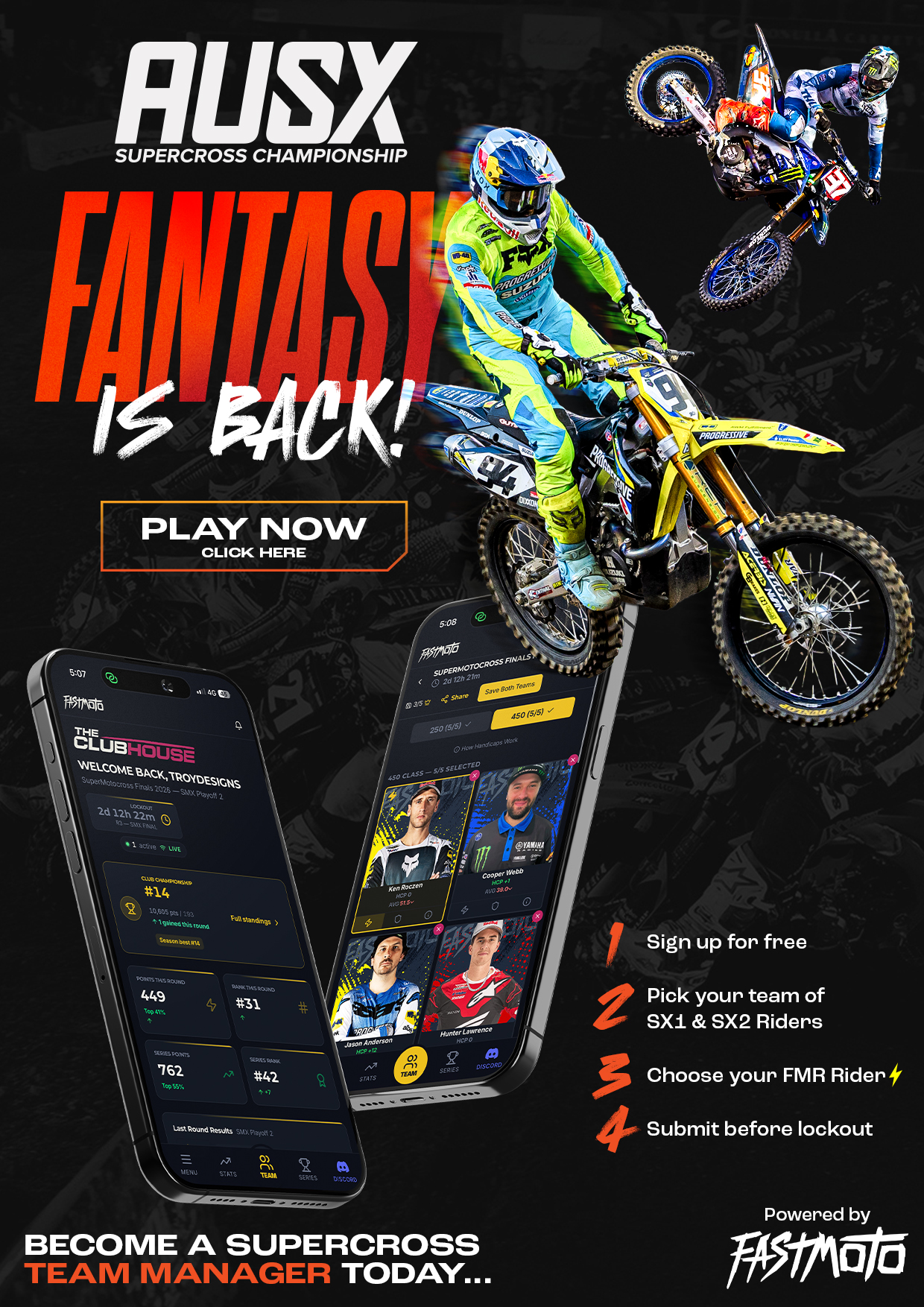 Australian Supercross (AUSX) Fantasy is back for 2026 - Pick your team ready for Round 1 in Townsville, QLD